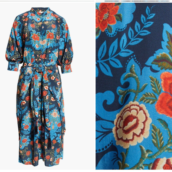 $298 NWT FARM RIO Blue & Red Arabesque Floral Midi Dress –  Medium - Picture 4 of 15